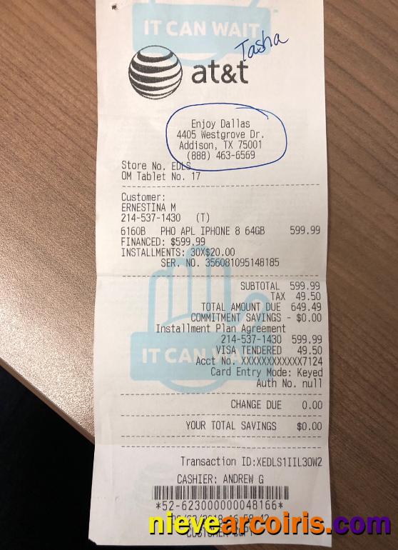 At&t company payment receipt